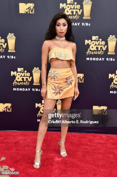 Internet personality Eva Gutowski attends the 2018 MTV Movie And TV Awards at Barker Hangar on June 16, 2018 in Santa Monica, California.