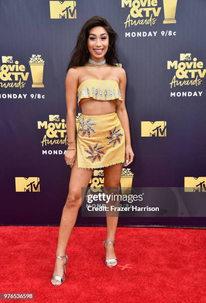 Internet personality Eva Gutowski attends the 2018 MTV Movie And TV Awards at Barker Hangar on June 16, 2018 in Santa Monica, California.