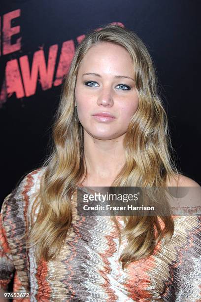 Actress Jennifer Lawrence arrives at the premiere of Apparition's 'The Runaways' held at ArcLight Cinemas Cinerama Dome on March 11, 2010 in Los...