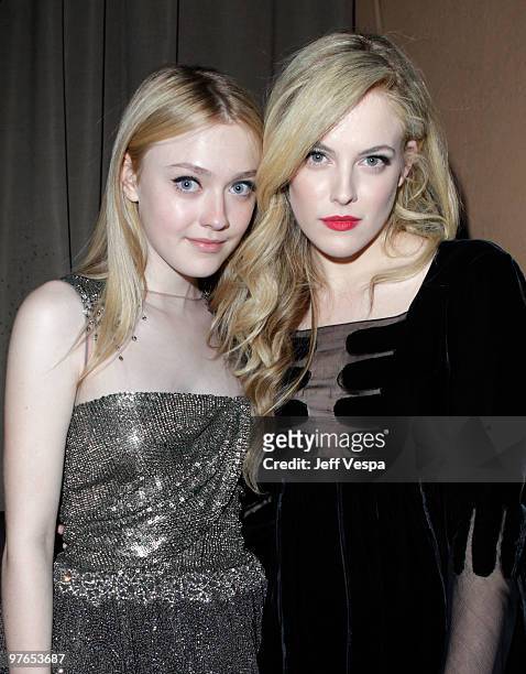 Actresses Dakota Fanning and Riley Keough attend the after party for the Los Angeles premiere of "The Runaways" presented by Apparition and KLIPSCH...