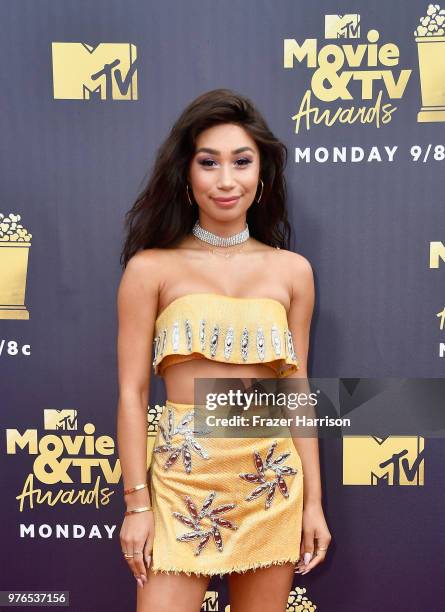 Internet personality Eva Gutowski attends the 2018 MTV Movie And TV Awards at Barker Hangar on June 16, 2018 in Santa Monica, California.