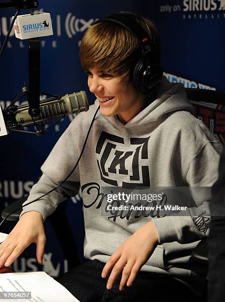 Justin Bieber visits SIRIUS XM Studio on March 11, 2010 in New York, New York.