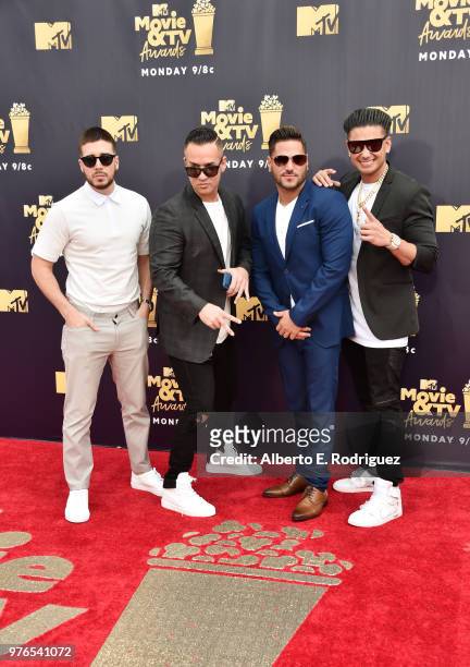 Personalities Vinny Guadagnino, Mike Sorrentino aka The Situation, Ronnie Ortiz-Magro, and Paul DelVecchio aka DJ Pauly D attend the 2018 MTV Movie...