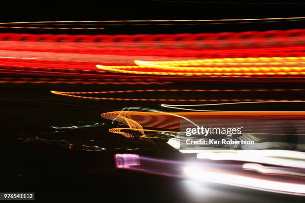 The Clearwater Racing Ferrari 488 GTE of Weng Sun Mok, Matthew Griffin and Keitha Sawa drives during the Le Mans 24 Hour race at the Circuit de la...