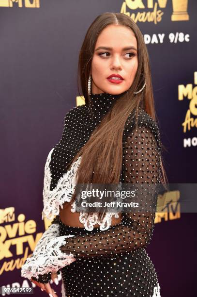 Actor Madison Pettis attends the 2018 MTV Movie And TV Awards at Barker Hangar on June 16, 2018 in Santa Monica, California.