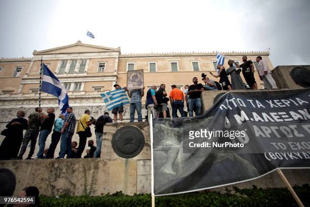 Demonstration against the agreement between Greece and FYROM, outside the Greek Parliament in Athens, Greece on June 16, 2018. The agreement seems to...