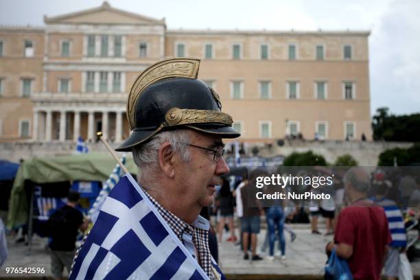 Demonstration against the agreement between Greece and FYROM, outside the Greek Parliament in Athens, Greece on June 16, 2018. The agreement seems to...