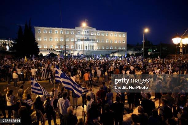 Demonstration against the agreement between Greece and FYROM, outside the Greek Parliament in Athens, Greece on June 16, 2018. The agreement seems to...