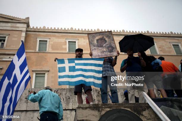 Demonstration against the agreement between Greece and FYROM, outside the Greek Parliament in Athens, Greece on June 16, 2018. The agreement seems to...