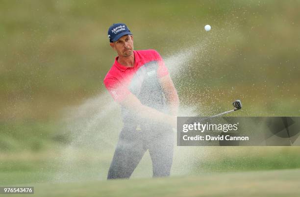 Henrik Stenson of Sweden plays his third shot on the 15th hole during the third round of the 2018 US Open at Shinnecock Hills Golf Club on June 16,...
