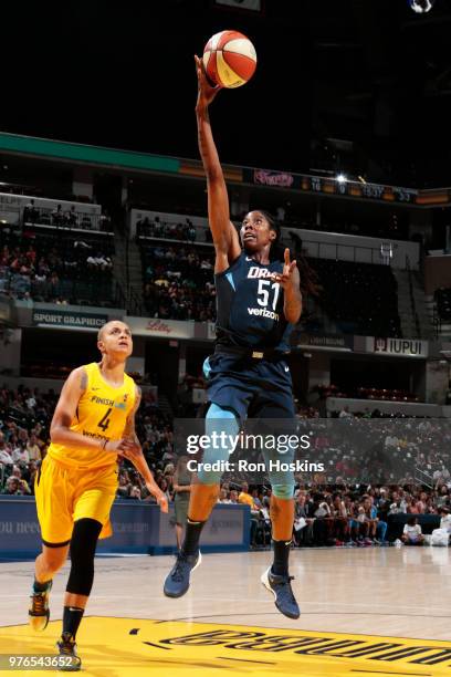 Jessica Breland of the Atlanta Dream shoots the ball against the Indiana Fever on June 16, 2018 at Bankers Life Fieldhouse in Indianapolis, Indiana....