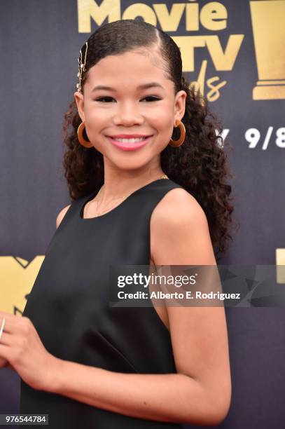 Actor Storm Reid attends the 2018 MTV Movie And TV Awards at Barker Hangar on June 16, 2018 in Santa Monica, California.