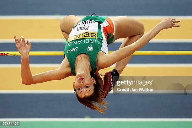 Deirdre Ryan of Ireland competes in the Womens High Jump Qualification during Day 1 of the IAAF World Indoor Championships at the Aspire Dome on...