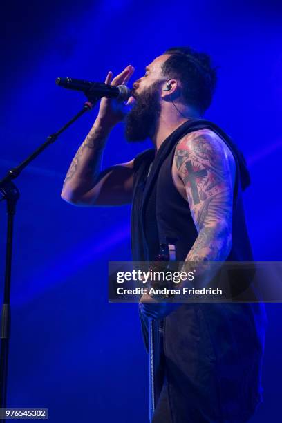 John Cooper of Skillet performs live on stage during a concert at Huxleys Neue Welt Berlin on June 16, 2018 in Berlin, Germany.