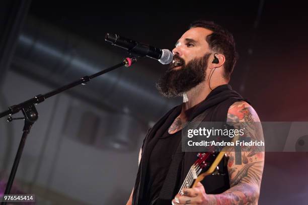 John Cooper of Skillet performs live on stage during a concert at Huxleys Neue Welt Berlin on June 16, 2018 in Berlin, Germany.