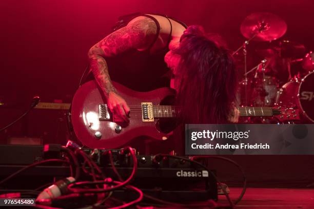 Korey Cooper of Skillet performs live on stage during a concert at Huxleys Neue Welt Berlin on June 16, 2018 in Berlin, Germany.