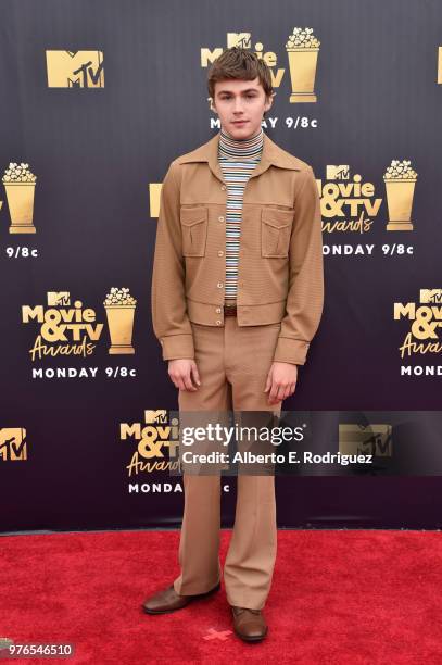 Actor Miles Heizer attends the 2018 MTV Movie And TV Awards at Barker Hangar on June 16, 2018 in Santa Monica, California.