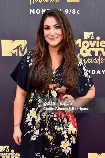 Personality Deena Nicole Cortese attends the 2018 MTV Movie And TV Awards at Barker Hangar on June 16, 2018 in Santa Monica, California.