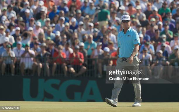 Charley Hoffman of the United States walks across the seventh green during the third round of the 2018 U.S. Open at Shinnecock Hills Golf Club on...