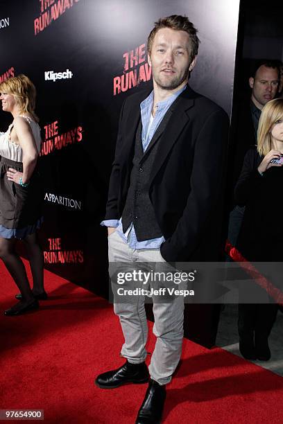 Actor Joel Edgerton arrives at the Los Angeles Premiere of The Runaways presented by Apparition and KLIPSCH at ArcLight Cinemas Cinerama Dome on...