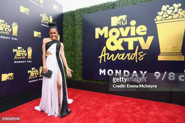 Actor Liza Koshy attends the 2018 MTV Movie And TV Awards at Barker Hangar on June 16, 2018 in Santa Monica, California.