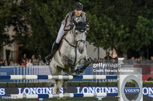 Nicola Philippaerts rides to victory on horse H and M Harley vd Bisschop at "CSI 5" Longines Global Champions Tour Grand Prix of Cascais Estoril -...