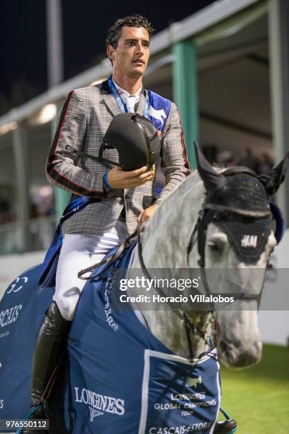 Winner Nicola Philippaerts and horse H and M Harley vd Bisschop perform a victory lap at end of the awards ceremony of "CSI 5" Longines Global...