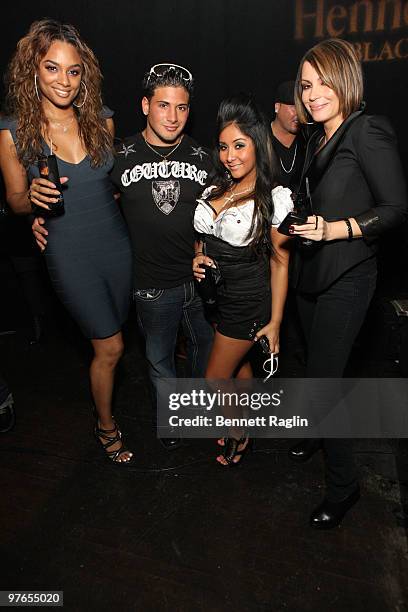 Alisha Renee, Emillo Masella, Snooki and Angie Martinez attend the Hennessy Black "Done Different" NJ launch at Club Abyss on March 11, 2010 in South...