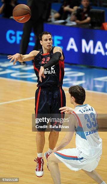 Carl English, #23 of Caja Laboral in action during the Euroleague Basketball 2009-2010 Last 16 Game 6 between Caja Laboral vs Cibona Zagreb at...