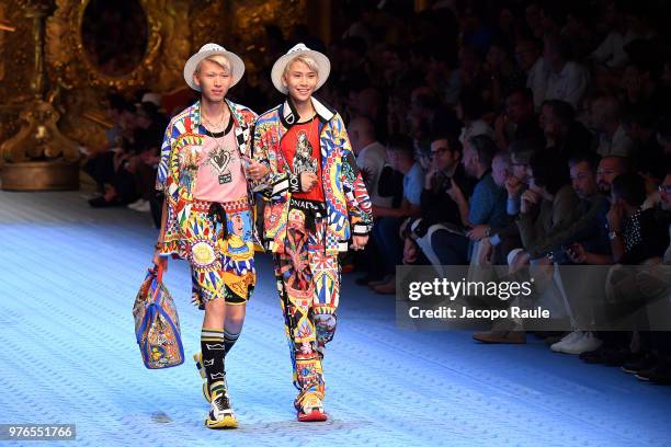 Model walks the runway at the Dolce & Gabbana show during Milan Men's Fashion Week Spring/Summer 2019 on June 16, 2018 in Milan, Italy.