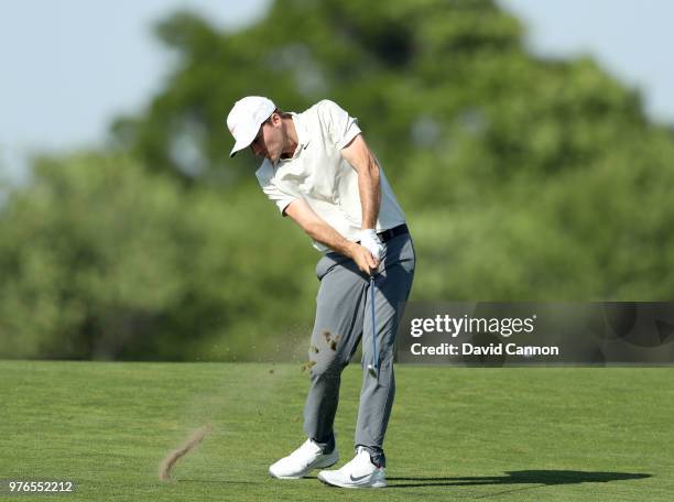 Russell Henley of the United States plays his second shot on the 13th hole during the third round of the 2018 US Open at Shinnecock Hills Golf Club...