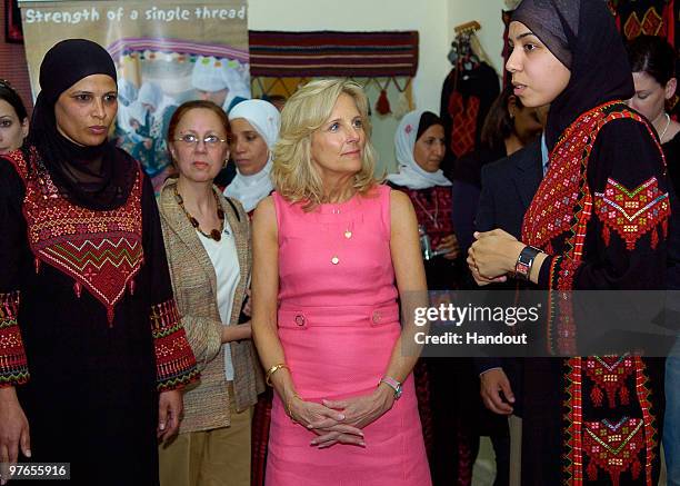 In this handout image provided by the U.S. Embassy Tel Aviv U.S. Vice President Joe Biden's wife Dr. Jill Biden visits a Bedouin Women's Craft Center...