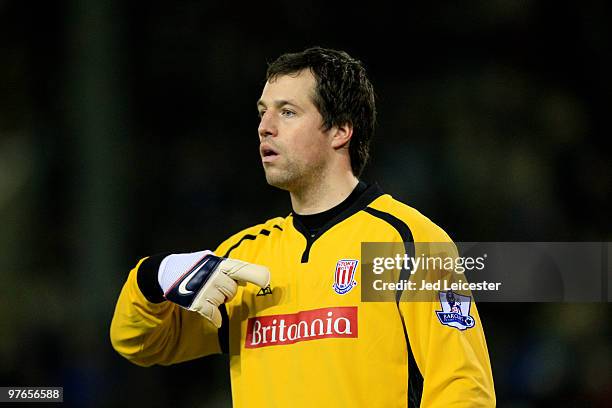 Stoke City goalkeeper Thomas Sorensen during the Barclays Premier League match between Burnley and Stoke City at Turfmoor Ground on March 10, 2010 in...