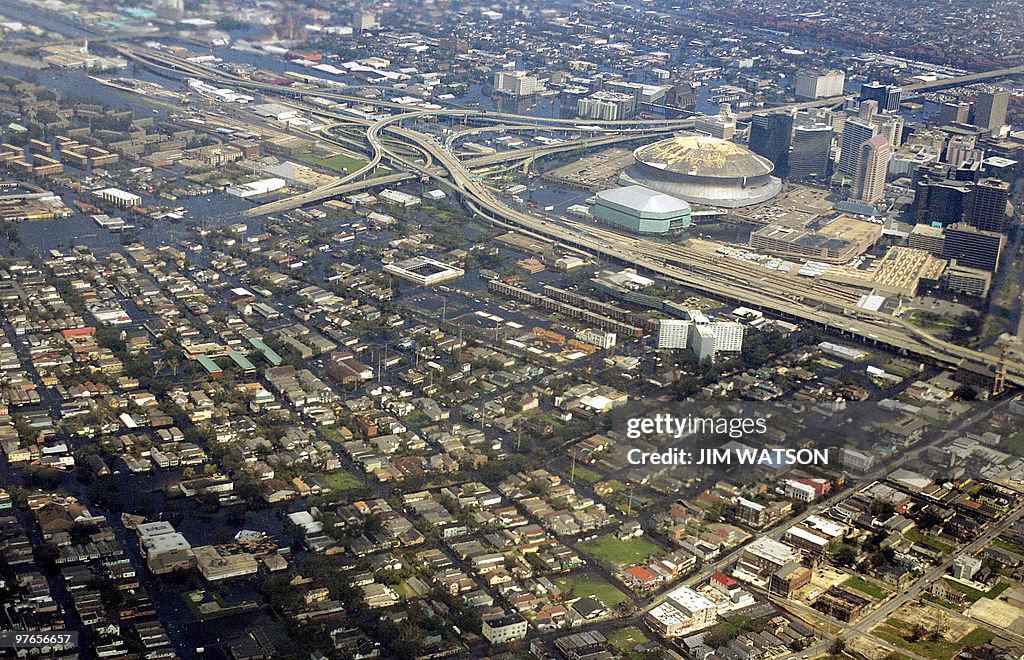 The Superdome (Upper-R) in New Orleans,