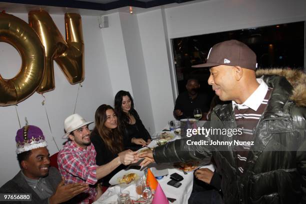 Damon DeGraff, DJ Cassidy, Jessica Gomes, Nicole Trunfio and Russell Simmons attend Damon DeGraff's surprise birthday dinner at Marcony on March 11,...