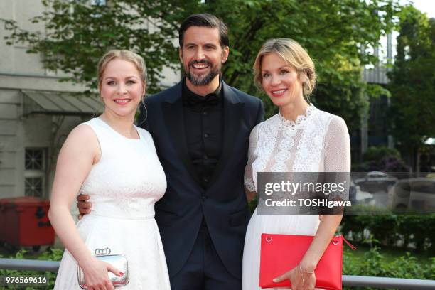 Jasmin Schwiers with Tom Beck and Lisa Loch attend the Bayerischer Fernsehpreis at Prinzregententheater on May 18, 2018 in Munich, Germany.