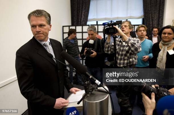 Dutch labour party leader Wouter Bos gives a press conference on March 12, 2010 in The Hague. Bos he will not stand as party leader or as candidate...