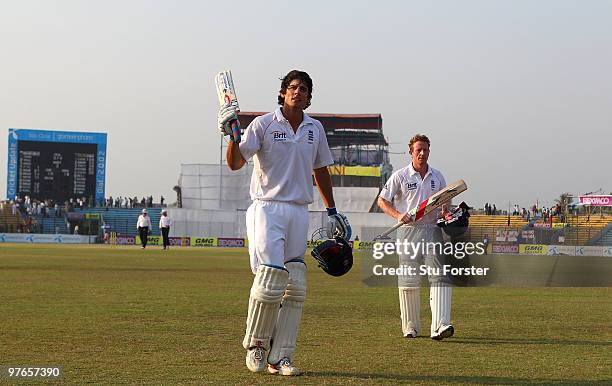 England captain Alastair Cook acknowledges the applause after scoring 158 not out after day one of the 1st Test match between Bangladesh and England...