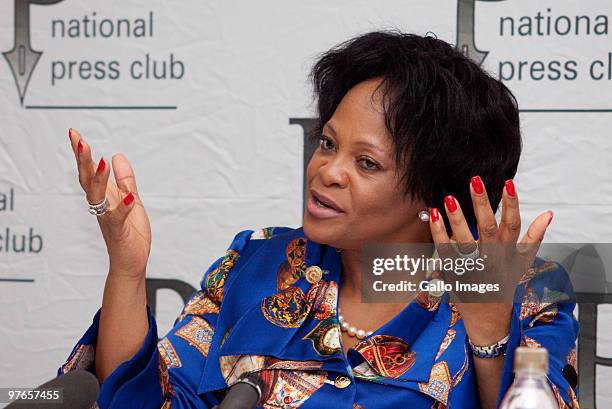 Gauteng Premier Nomvula Mokonyane attends a press conference regarding the service delivery protests that have swept the nation, March 11, 2010 in...