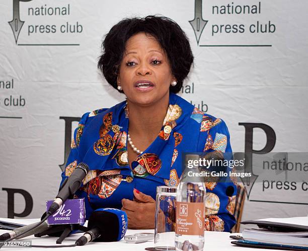 Gauteng Premier Nomvula Mokonyane attends a press conference regarding the service delivery protests that have swept the nation, March 11, 2010 in...