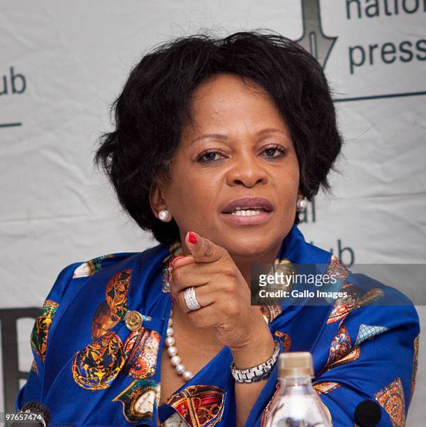 Gauteng Premier Nomvula Mokonyane attends a press conference regarding the service delivery protests that have swept the nation, March 11, 2010 in...