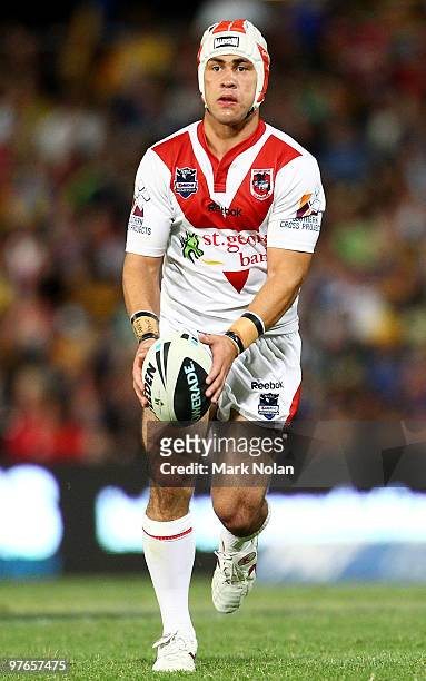Jamie Soward of the Dragons in action during the round one NRL match between the Parramatta Eels and the St George Illawarra Dragons at Parramatta...