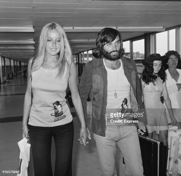 Northern Irish soccer player George Best with his girlfriend, Swedish actress and model Mary Stavin, at Heathrow Airport, London, UK, 31st August...