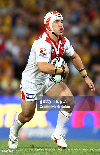 Jamie Soward of the Dragons in action during the round one NRL match between the Parramatta Eels and the St George Illawarra Dragons at Parramatta...