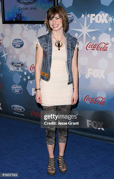 Contestant Siobhan Magnus arrives at Fox's Meet The Top 12 'American Idol' Finalists at Industry on March 11, 2010 in Los Angeles, California.