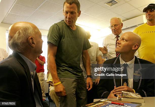 Cyclist Lance Armstrong speaking to cancer patients at Groote Schuur Hospital on March 11, 2010 in Cape town, South Africa. Armstrong, who has won...