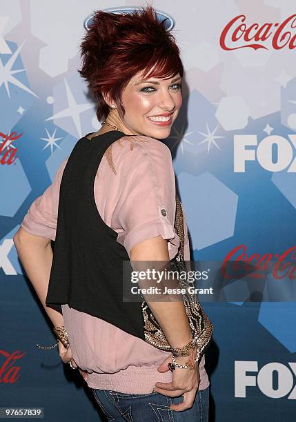 Contestant Lacey Brown arrives at Fox's Meet The Top 12 'American Idol' Finalists at Industry on March 11, 2010 in Los Angeles, California.