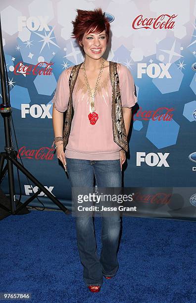 Contestant Lacey Brown arrives at Fox's Meet The Top 12 'American Idol' Finalists at Industry on March 11, 2010 in Los Angeles, California.