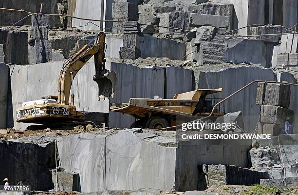 Front loader loads a truck at Zimbabwe's black granite producer Natural Stone Export Compan, in Mutoko on February 8, 2010. The stone prized by...