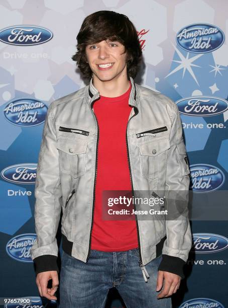 Contestant Tim Urban arrives at Fox's Meet The Top 12 'American Idol' Finalists at Industry on March 11, 2010 in Los Angeles, California.